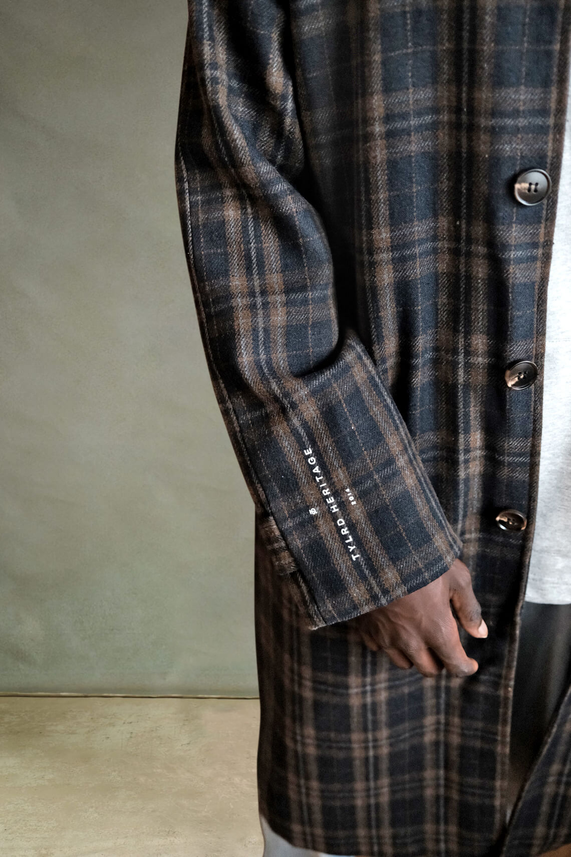 Plaid Overcoat - Navy / Brown