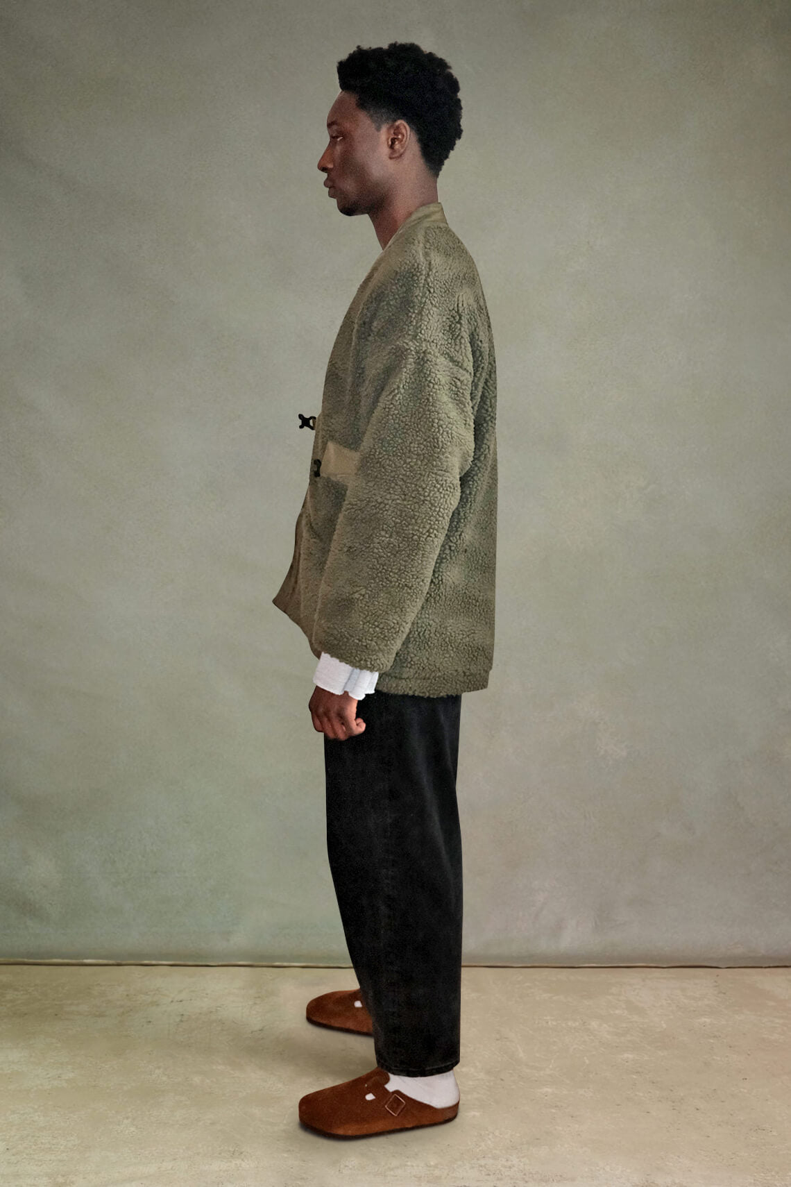 Reverse Fleece Kimono - Khaki