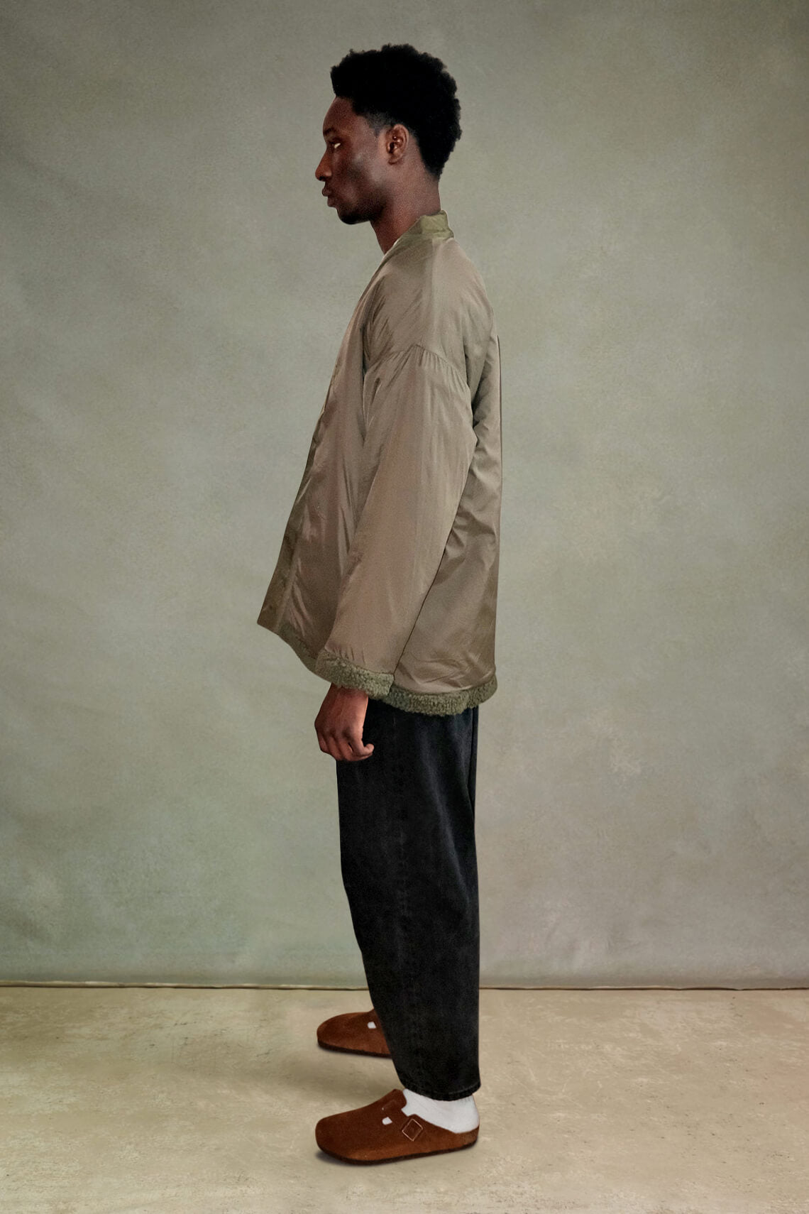 Reverse Fleece Kimono - Khaki